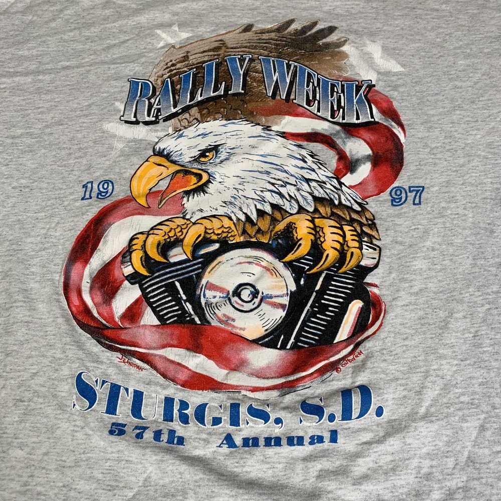 Vintage Sturgis Rally Week Shirt Mens XL Gray Eagle Motorcycle 1997 90s Apex One